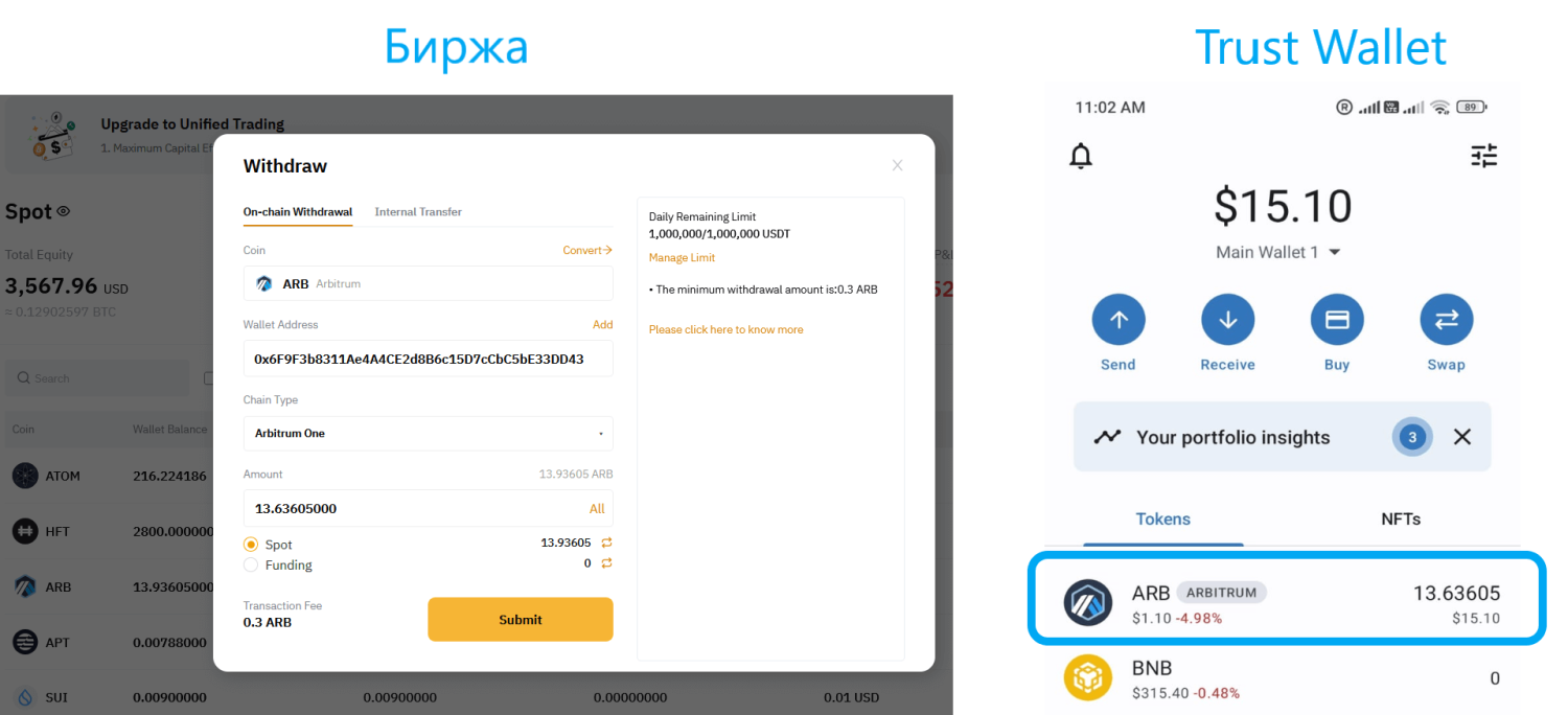 Перевод средств с биржи