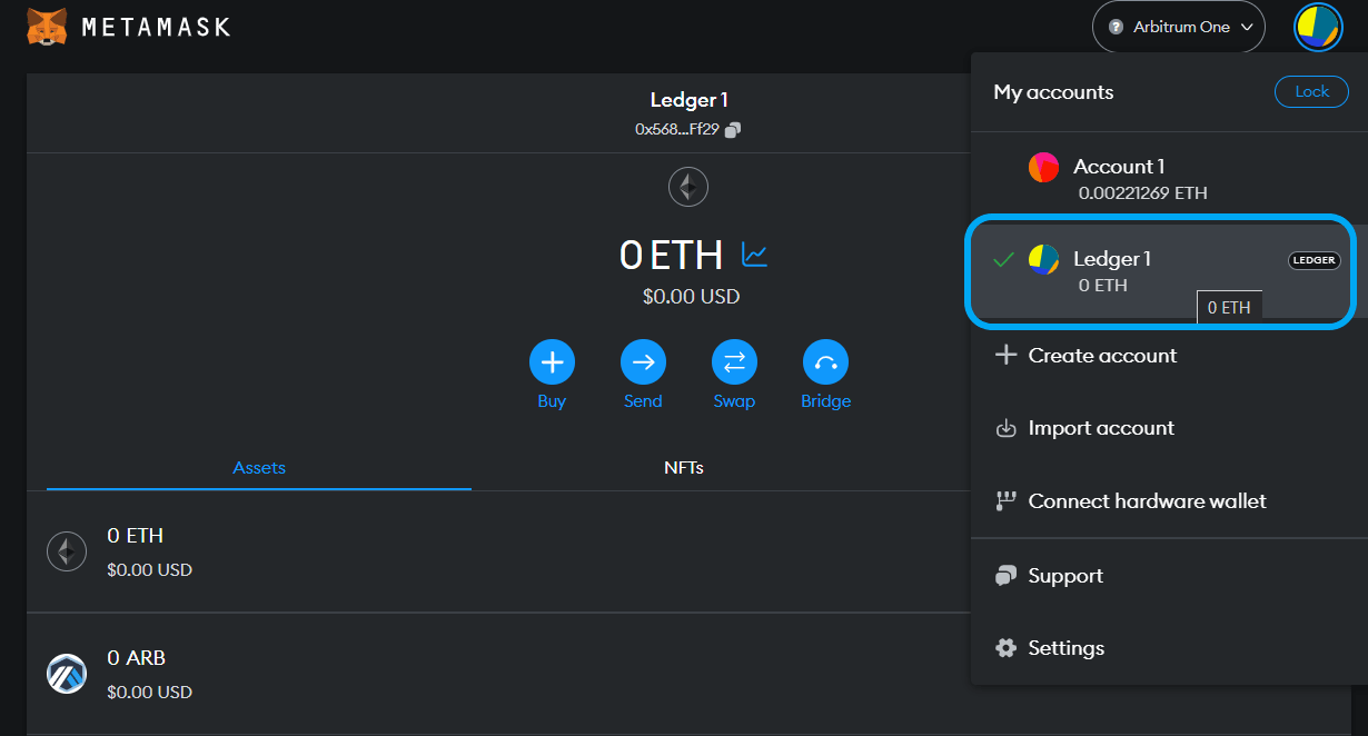 Монеты ARB на ledger