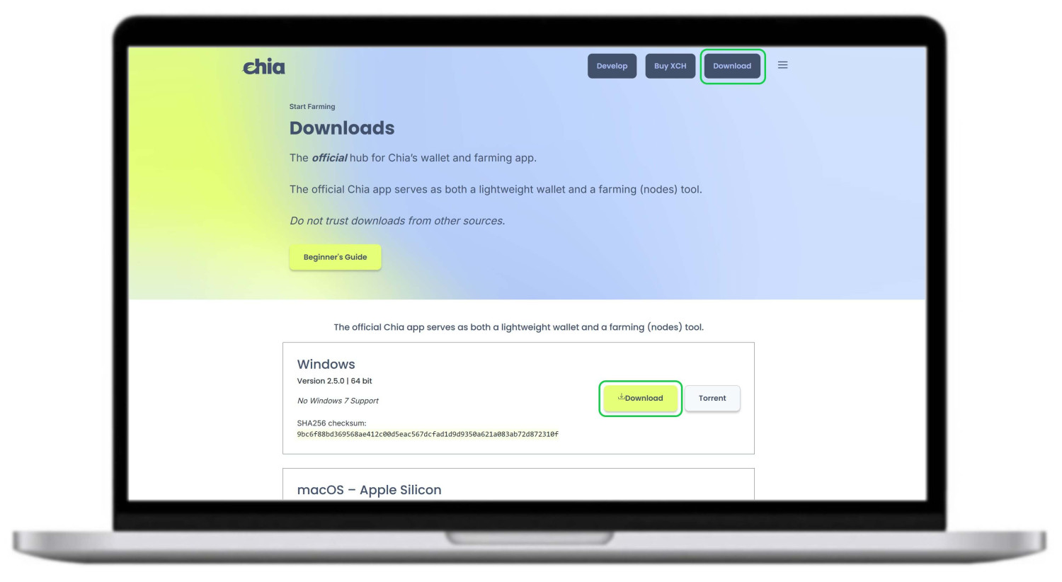 Загружаем версию 2.5.0 кошелька Chia