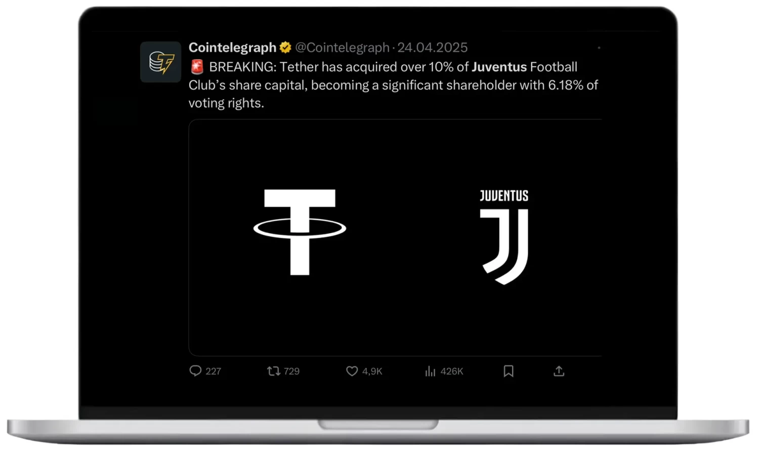 Tether купил долю в клубе Ювентус